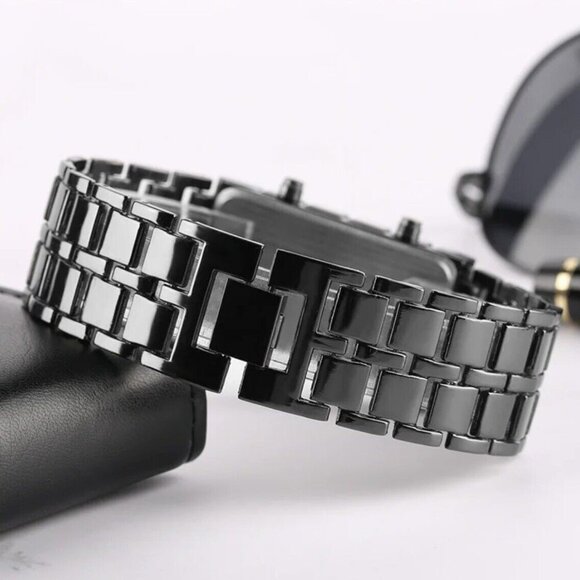 LED Digital Watch, Black & Red Stainless‎ Steel Lava Style, Samurai Bracelet - Picture 12 of 13